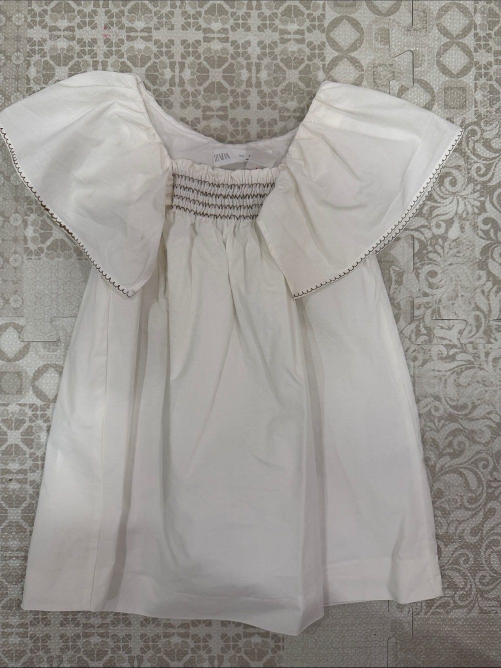 ZARA Cream Off-Shoulder Smocked Girls Top with Scalloped Trim